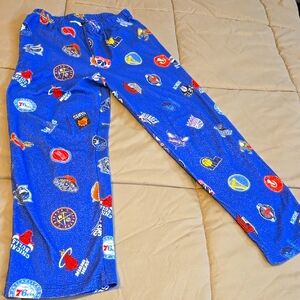 Blue Pajama Bottoms with NBA Basketball Sports Print and Elastic Waistband